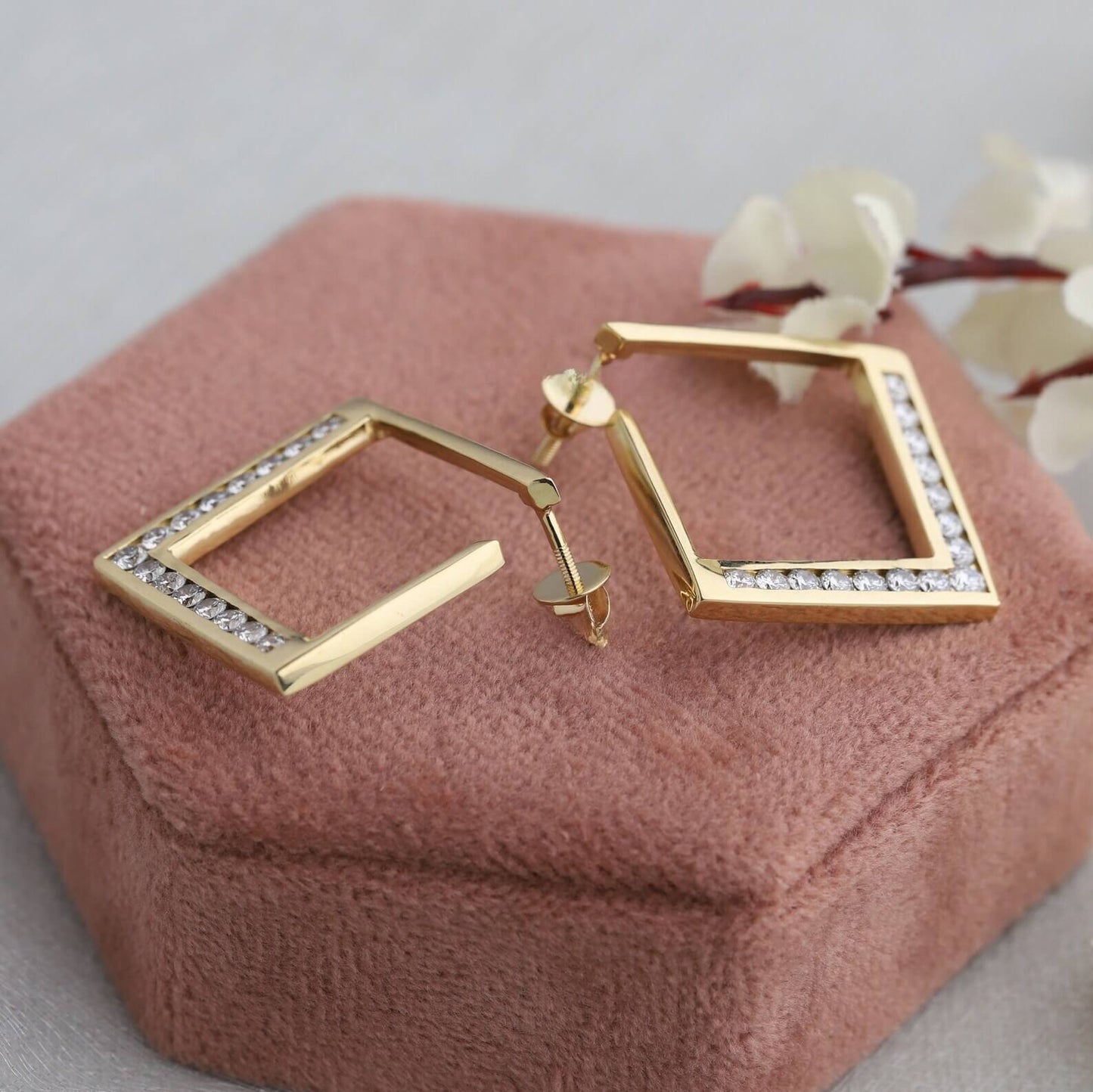 Round-Cut Lab-Grown Diamond Earrings in Large Squares and Channel Settings