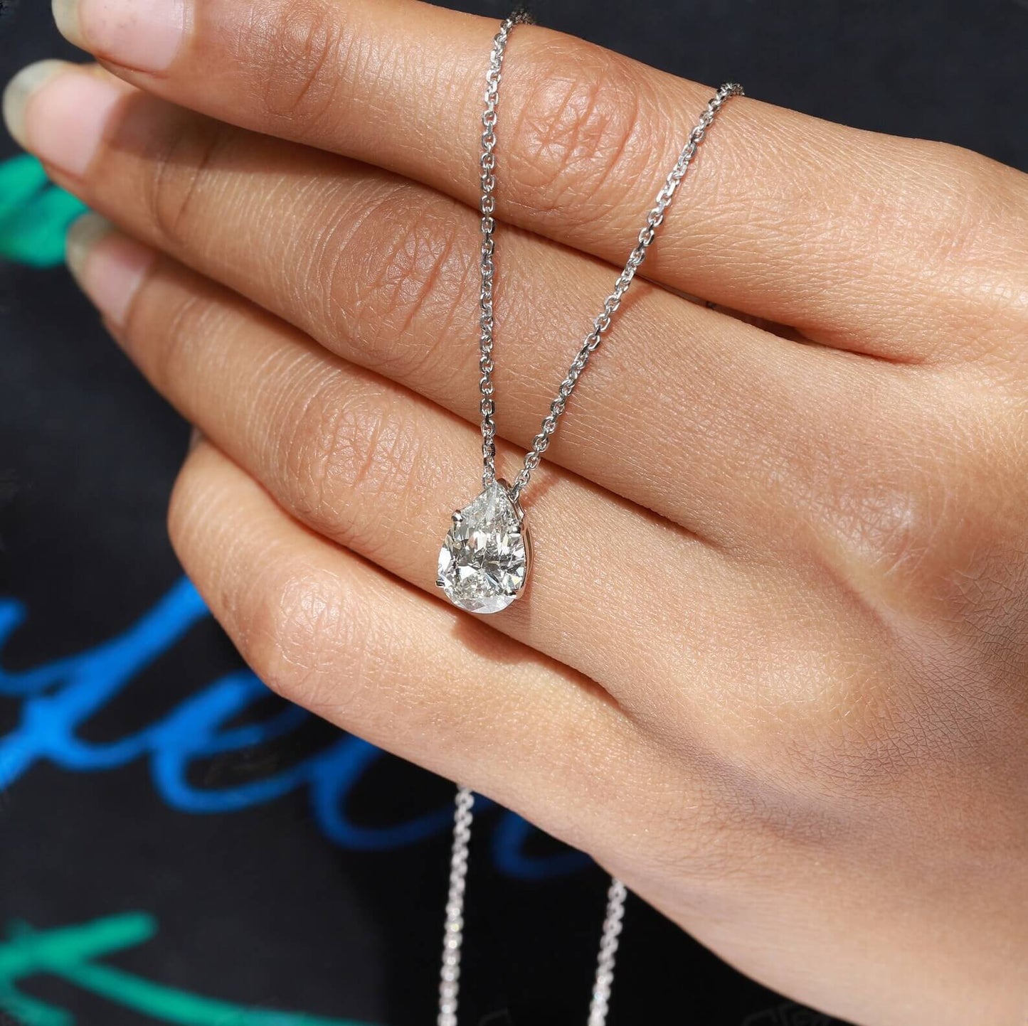 Glittering Pear-Cut Solitaire Diamond Necklace