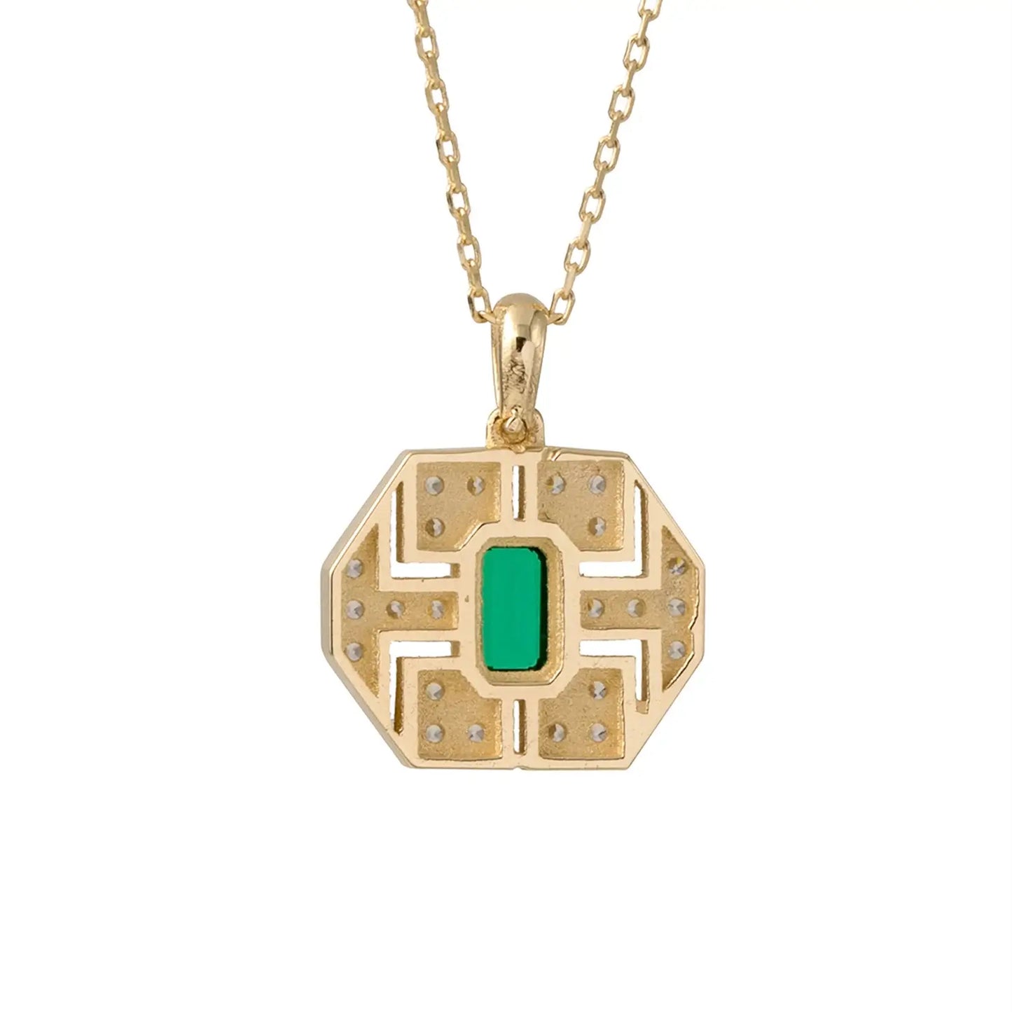 Dainty Chain Necklace with Baguette Pendant in Green or Pink