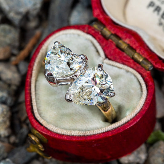 4.0 CT Pear and Heart Cut Lab Grown Diamond Engagement Ring. A vintage-inspired 'Toi et Moi two-stone ring, symbolizing love and unity.