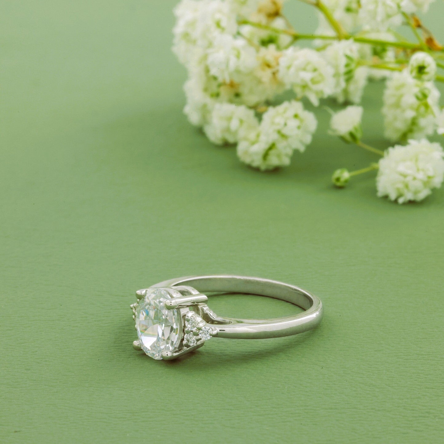 2.00 CT Oval Lab Diamond Solitaire Accent Ring / F/VS1 White Gold Oval Cut Hand Made Diamond Wedding Ring / Conflict Free CVD Diamond Ring