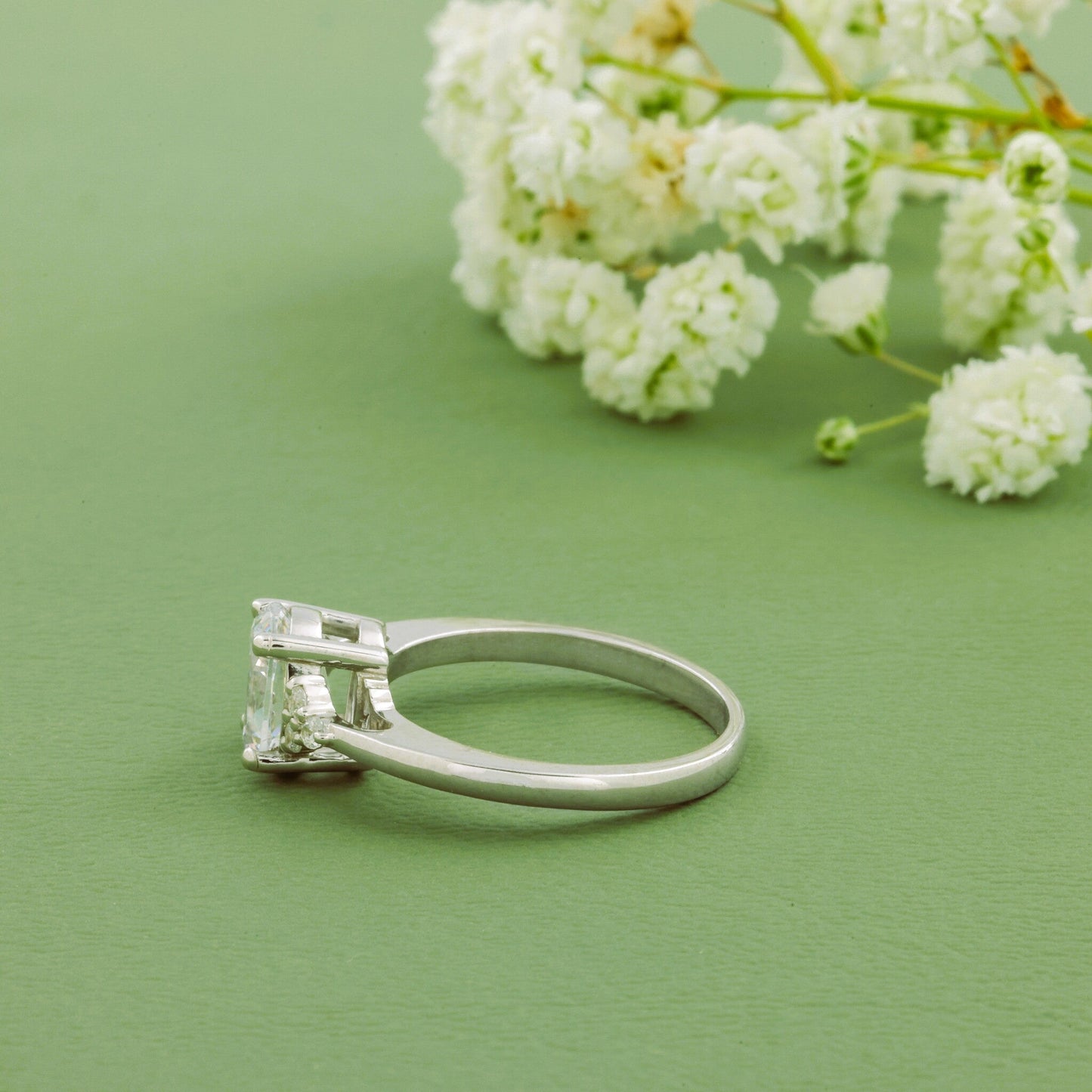 2.00 CT Oval Lab Diamond Solitaire Accent Ring / F/VS1 White Gold Oval Cut Hand Made Diamond Wedding Ring / Conflict Free CVD Diamond Ring