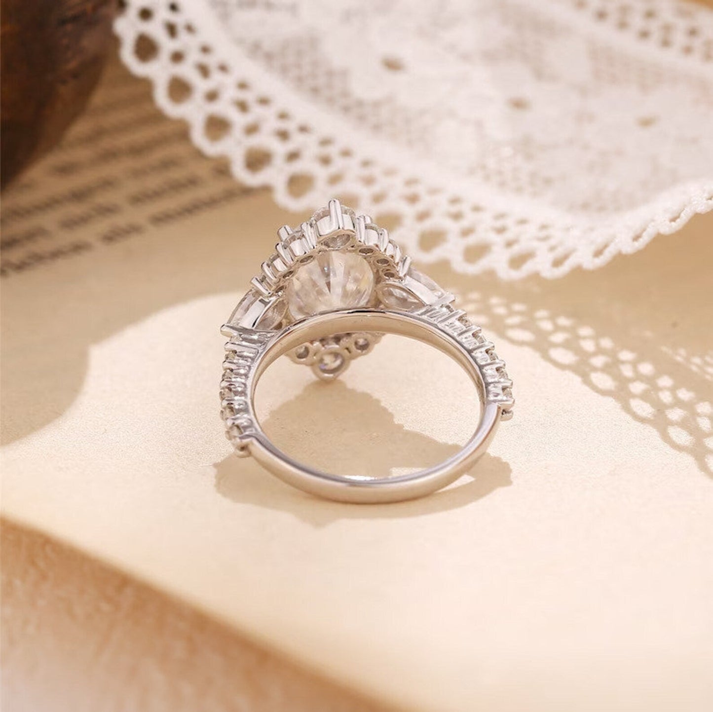 3 CT Oval Cut Lab Grown Diamond Engagement Ring Bridal Set with a dazzling pave setting. The perfect Anniversary Day gift set for her.